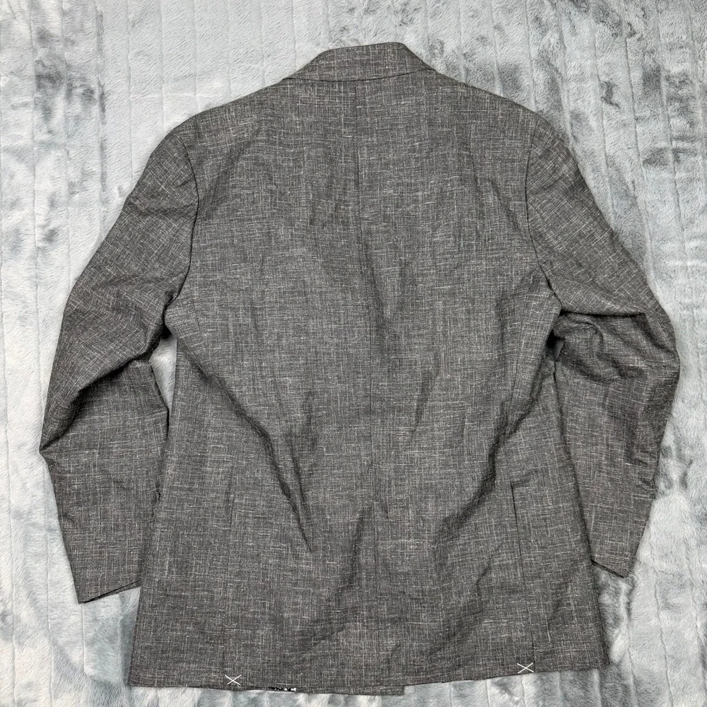 Paul Fredrick Mens 42L Double Breasted Wool Silk Linen Blazer Black JUR004W